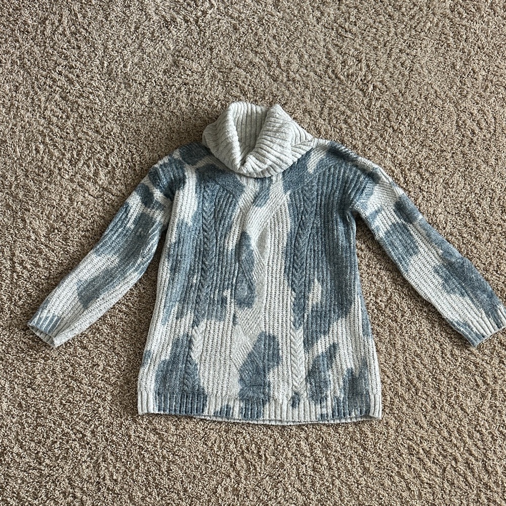 Pilcro Cream and Slate Blue Cable-Knit Turtleneck Sweater